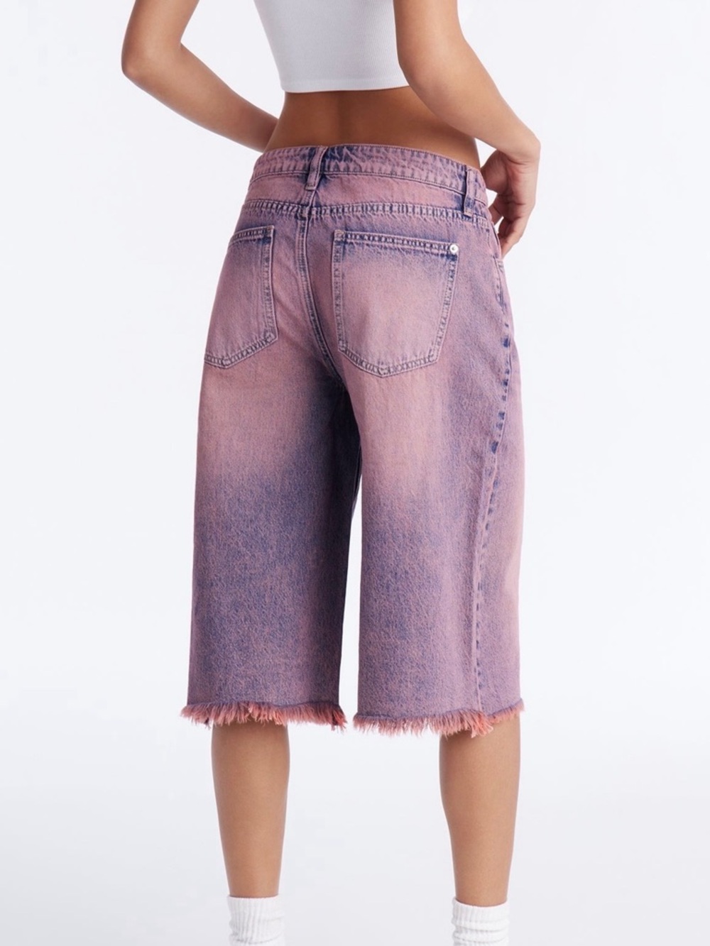 Pink Washed Denim Bermuda Shorts